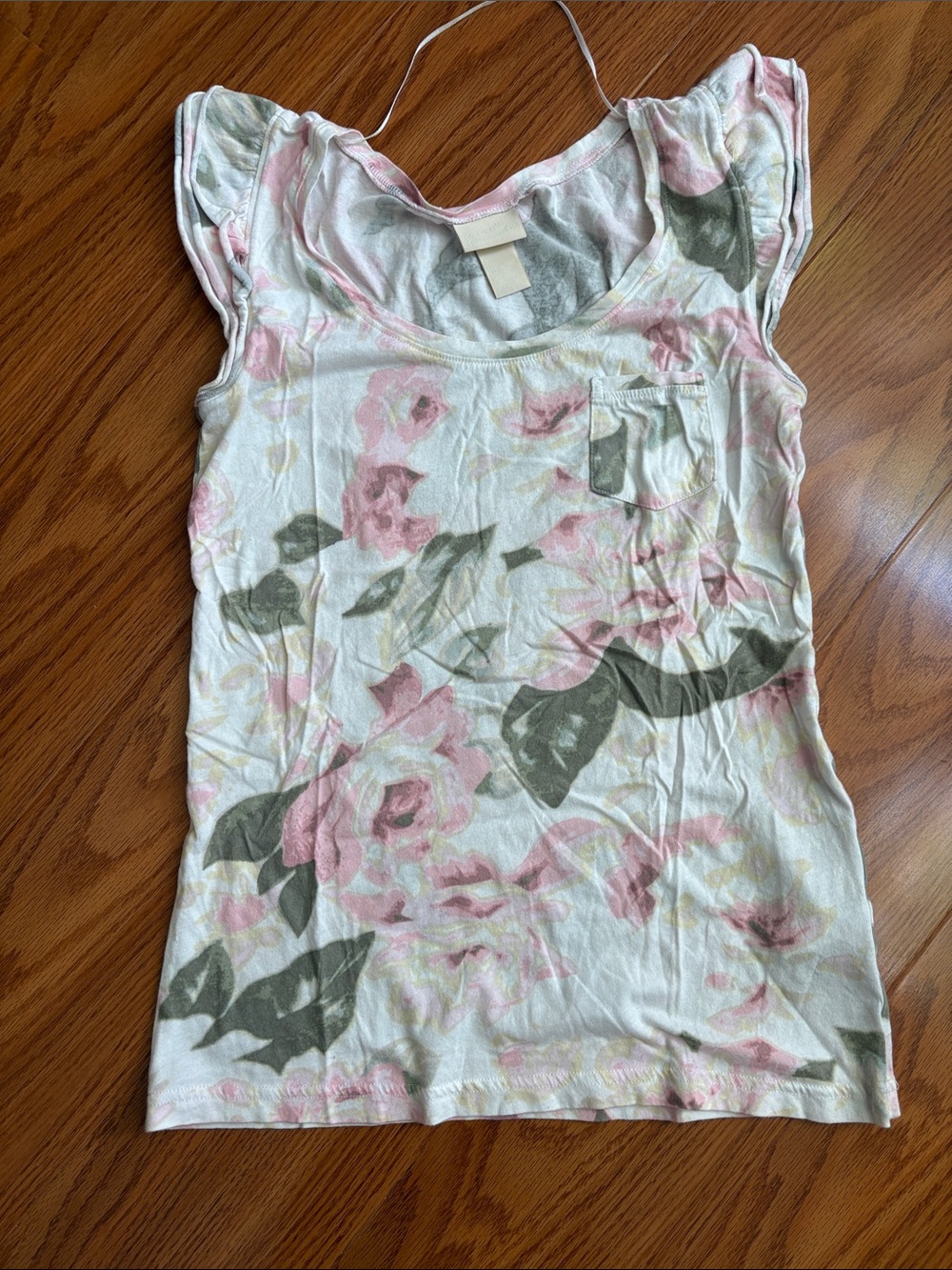 Floral Scoop Neck Women's Top in White and Pink